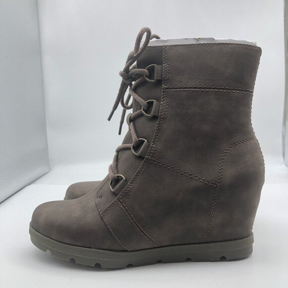 Ortholite beige hidden wedge platform ankle booties boots lace up sz 10 - Picture 3 of 13